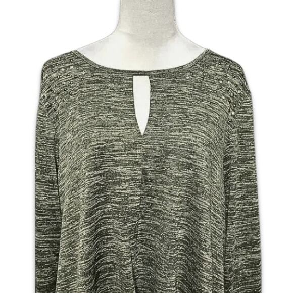 NY Collection Top Twist Front Keyhole Neckline Heathered Olive Green W US 2X NWT - Picture 3 of 12